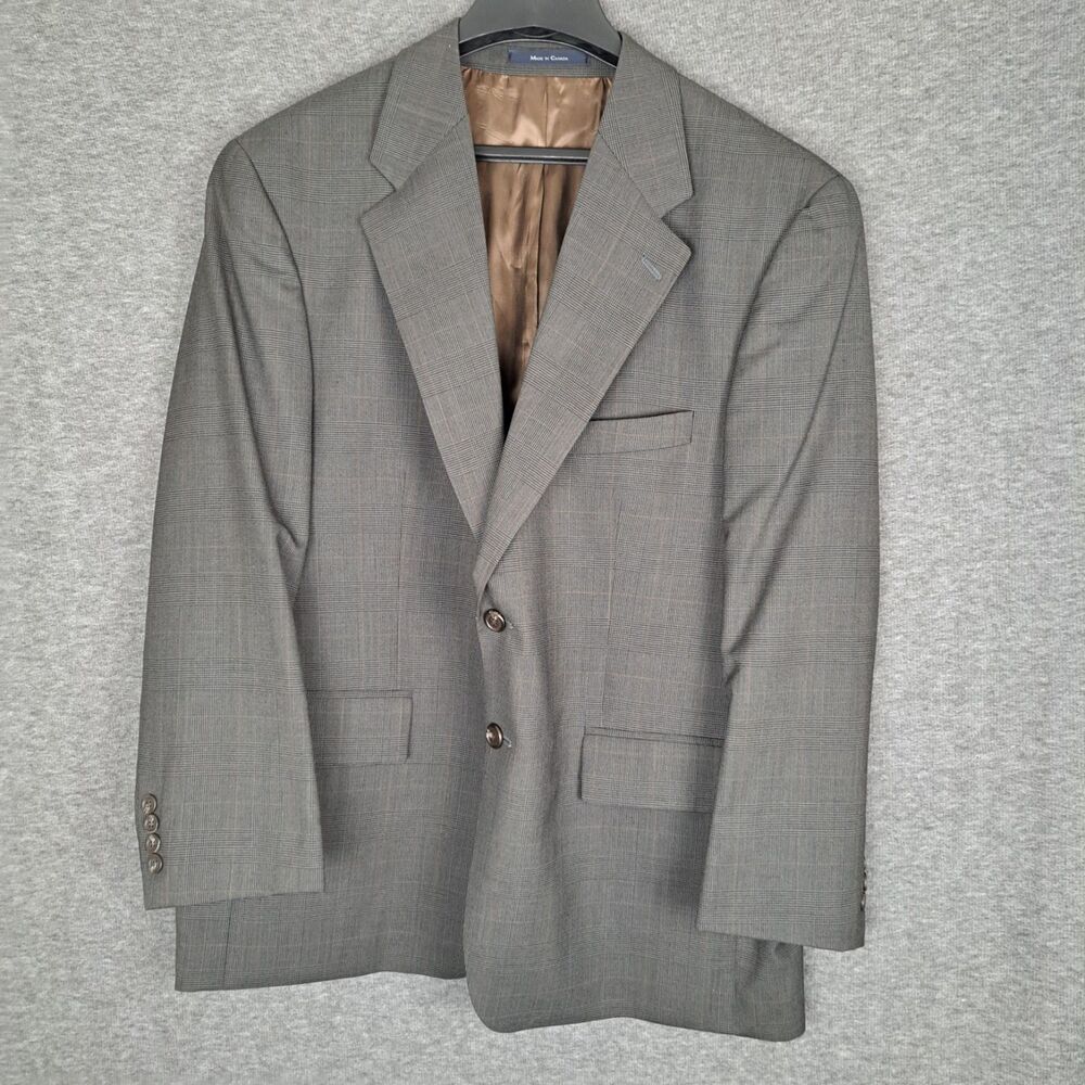 Chaps Ralph Lauren Mens Glen Plaid Wool Blazer Sport Coat Vintage 44S Gray Brown - Picture 2 of 16